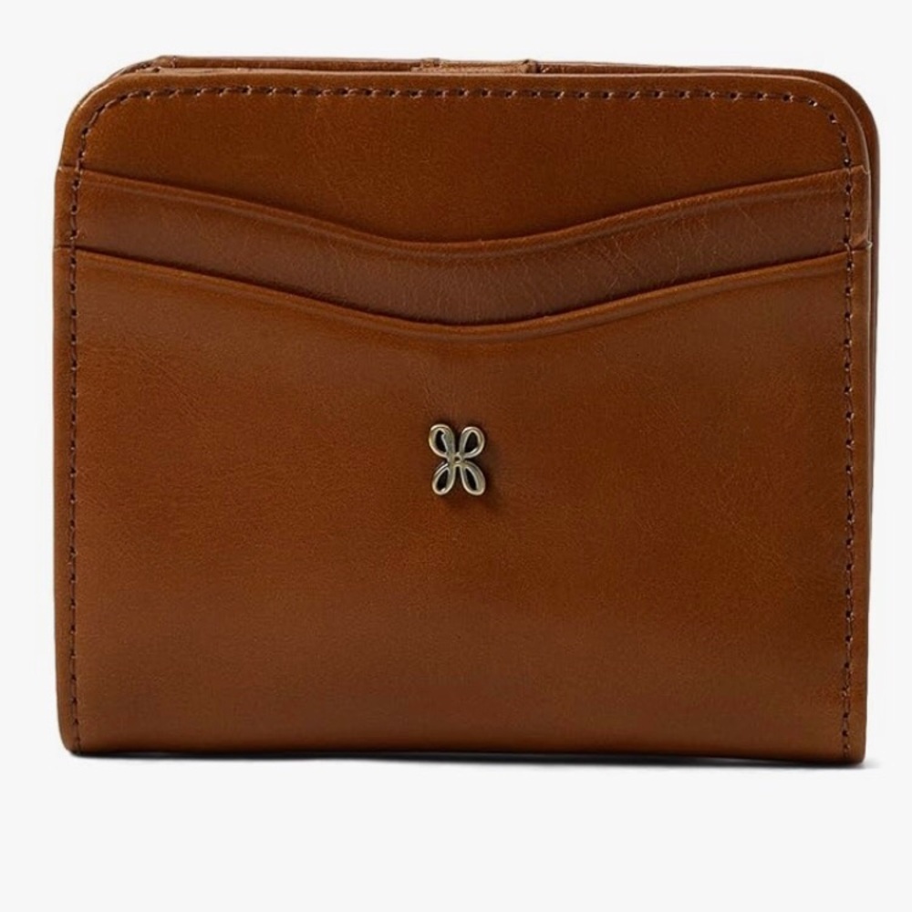 HOBO Max Mini Bifold Wallet Truffle Brown Leather Snap Closure Zippered Pocket
